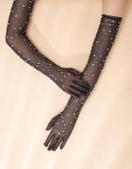 Rhinestone Fishnet Gloves Glitter Sparkle Long Mesh Arm Sleeves for Party