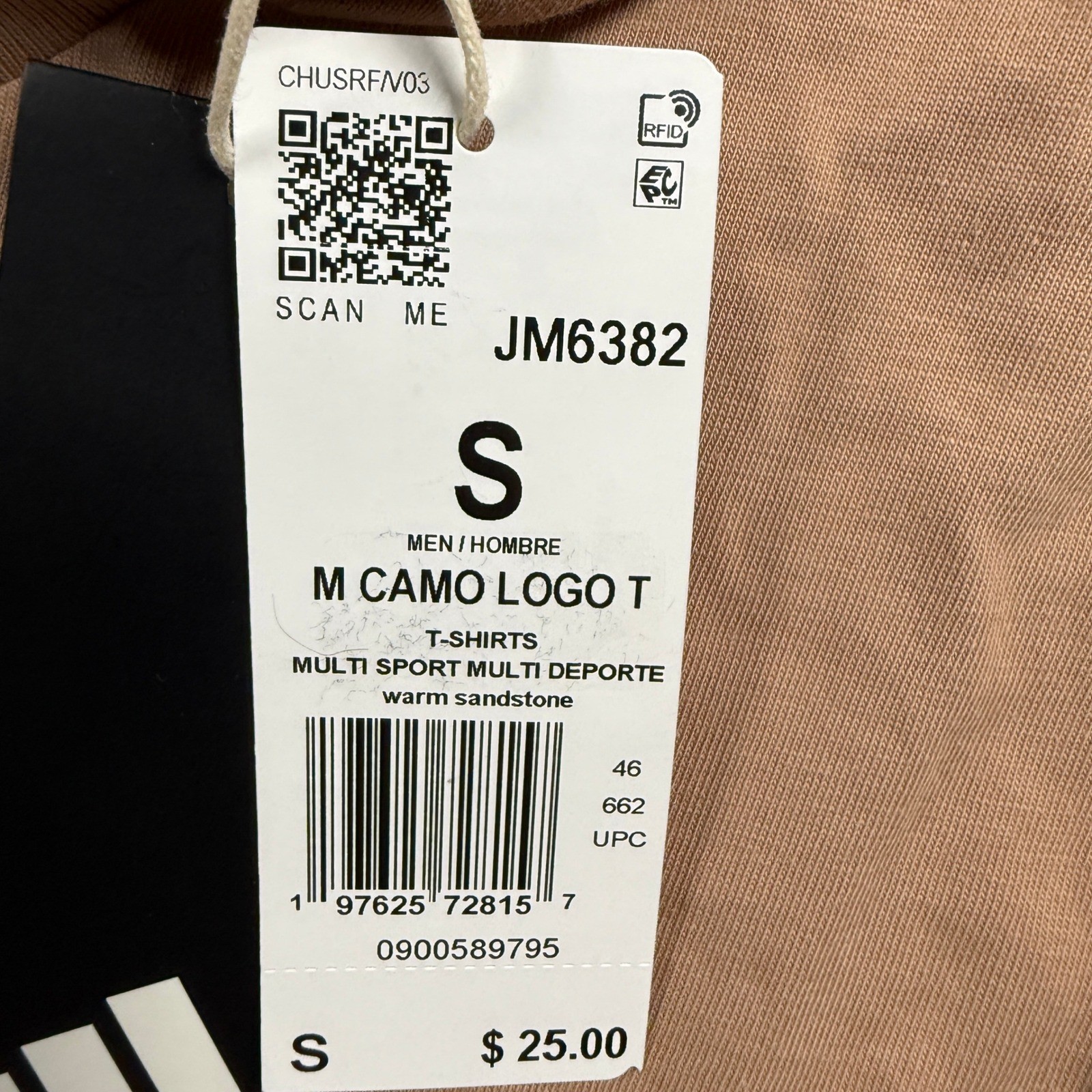 Adidas Camo Logo T-Shirt Mens Small Warm Sandstone Graphic Tee JM6382 gallery