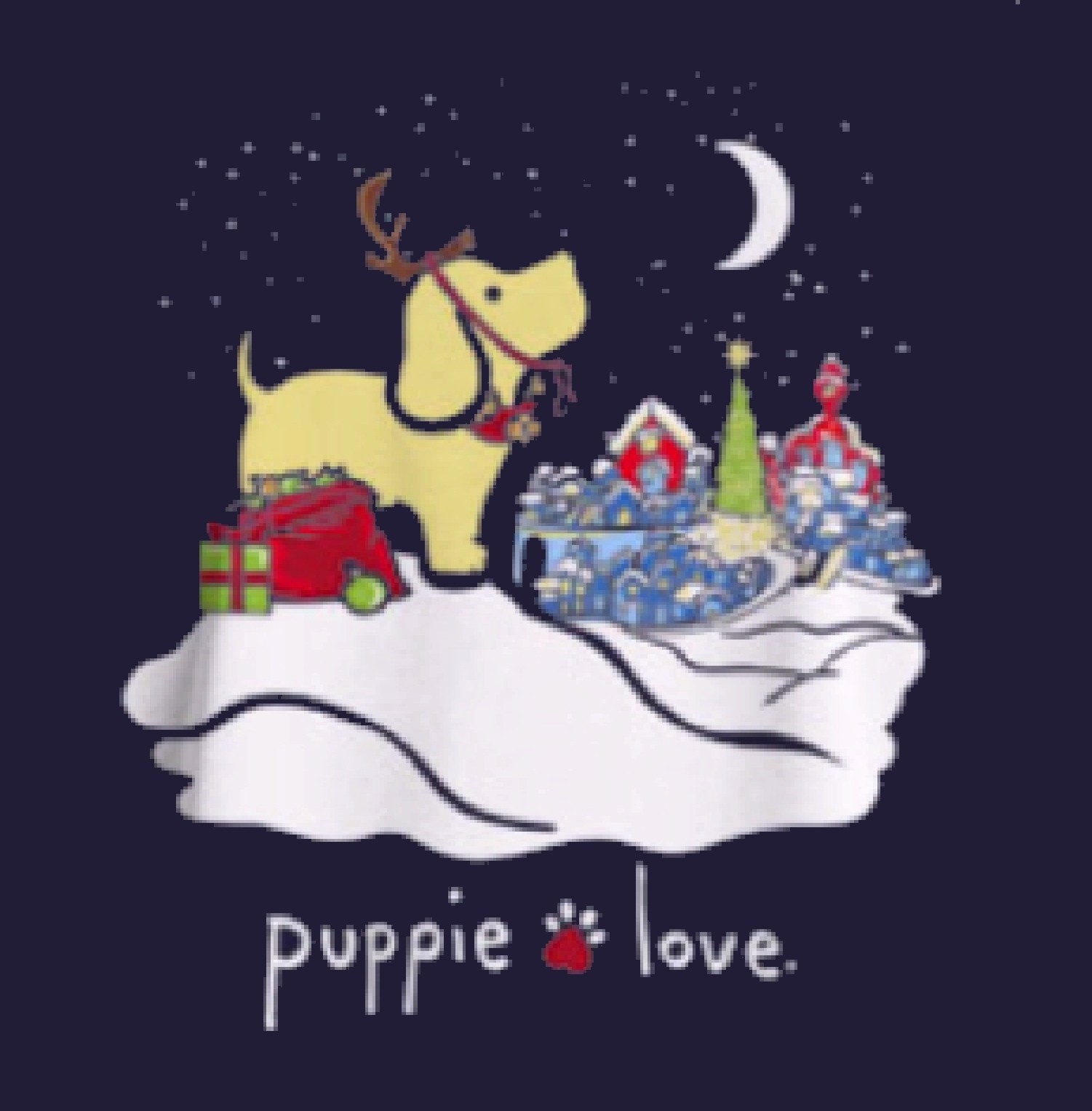 Puppie Love Dog Silent Night Reindeer Pup Short Sleeve T-Shirt - NEW Free Ship gallery