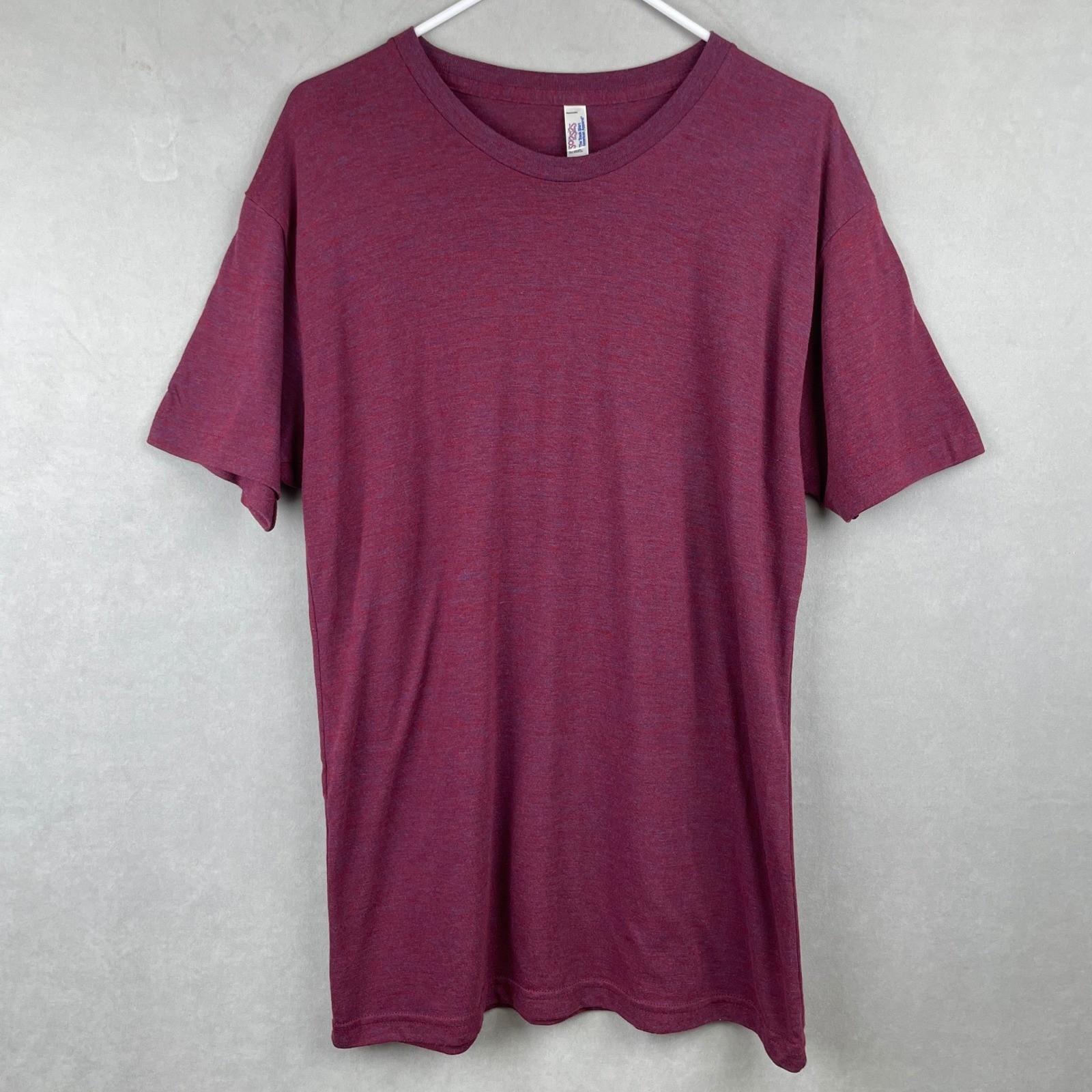 American Apparel Mens Track Shirt Heather Burgundy Tri-Blend Crew Tee L USA Made gallery