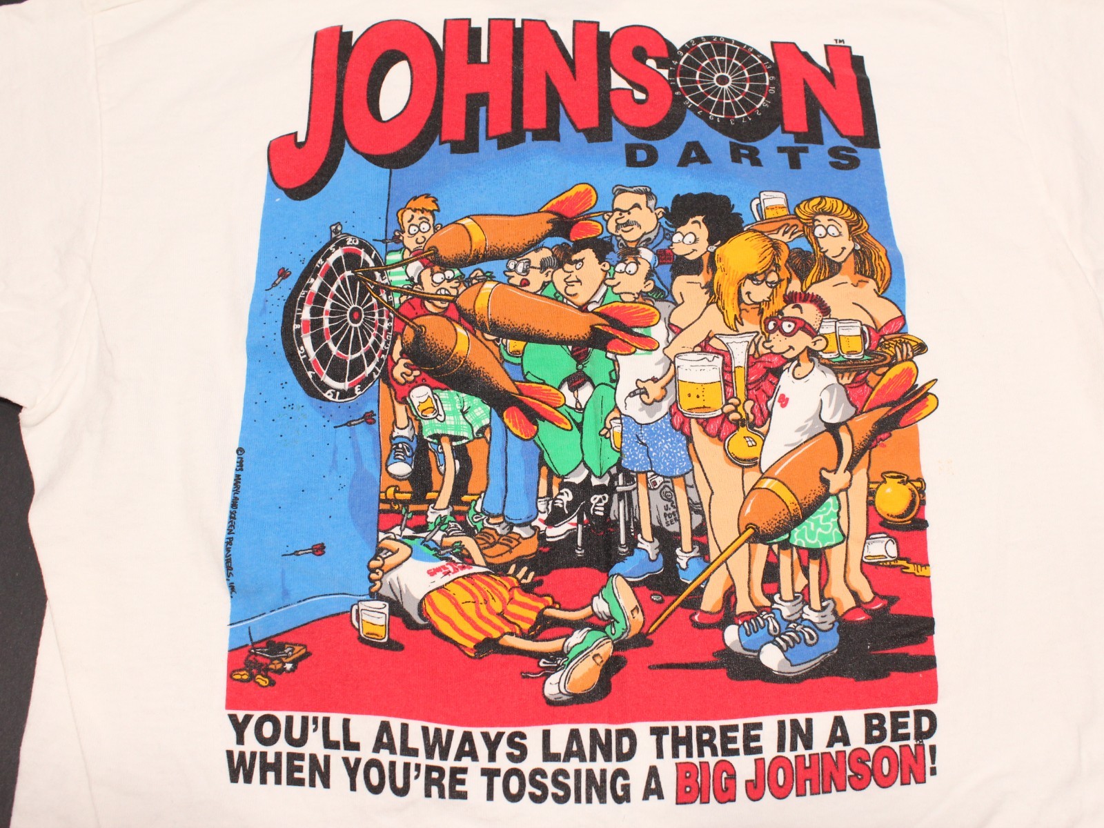Big Johnson Darts T Shirt size Large White Vintage 1995 Single Stitch Tee gallery