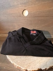 VANGELIS MENS V NECK BLACK PULLOVER SHIRT COLLAR EUC SIZE LARGE ILLUSION SIDES
