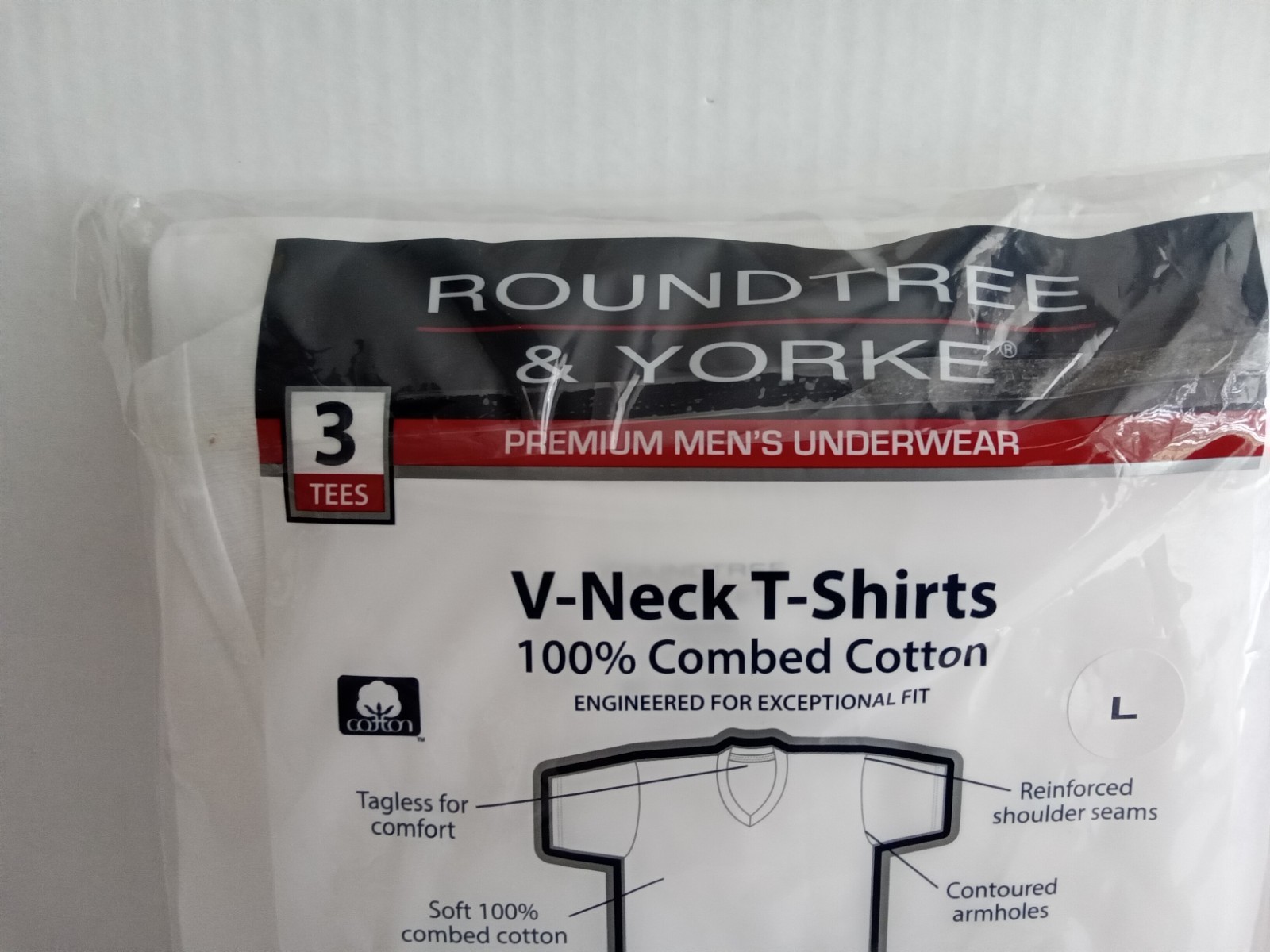 Roundtree & Yorke V Neck T Shirt 3 Pack Size Large Mens 100% Combed Cotton New gallery
