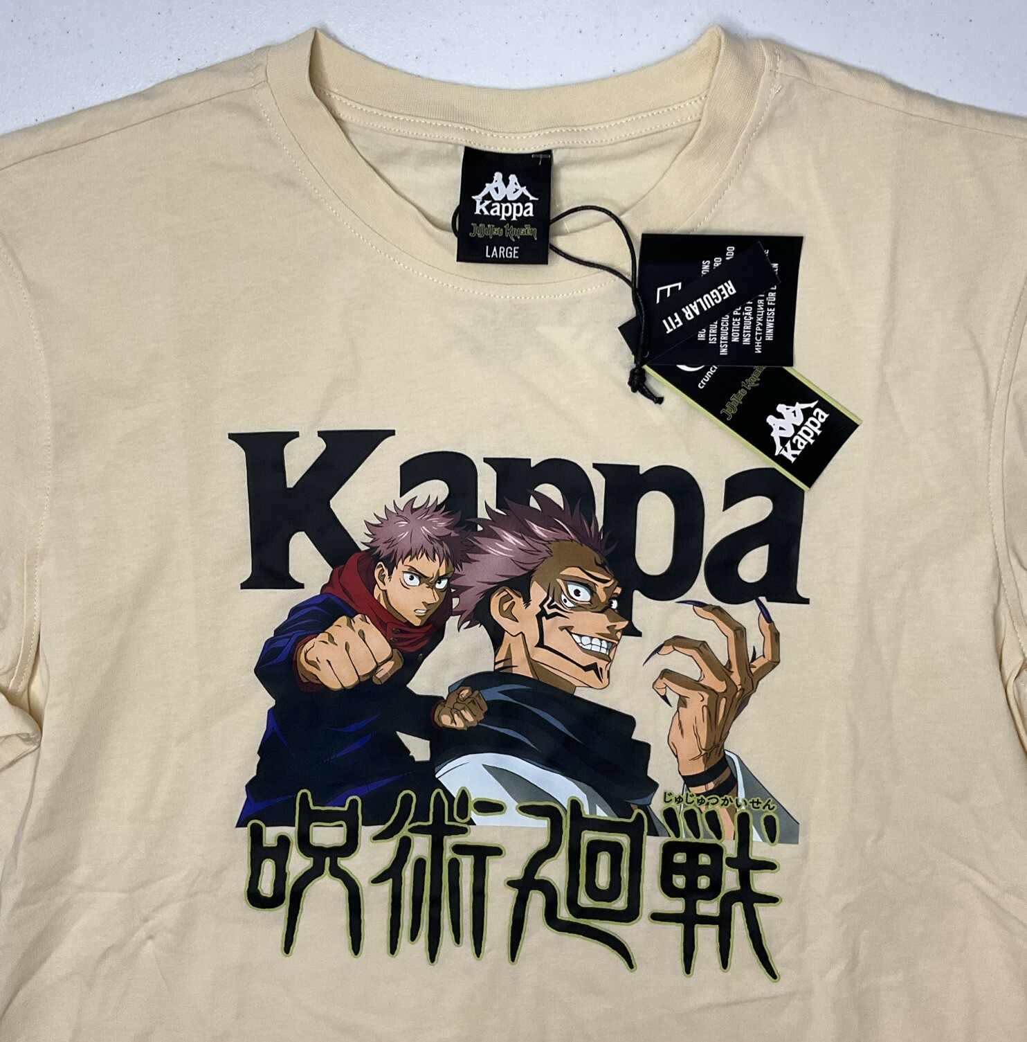 Kappa x Jujutsu Kaisen Shirt Men Sz L Graphic Tee Anime Crewneck Kento Cream