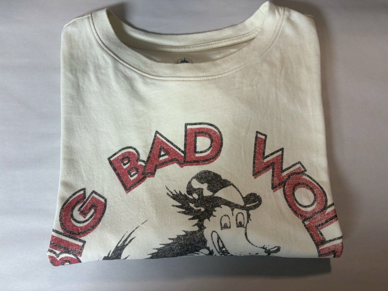 Disney Collection Men's Big Bad Wolf T-Shirt Off White Crew Neck L gallery