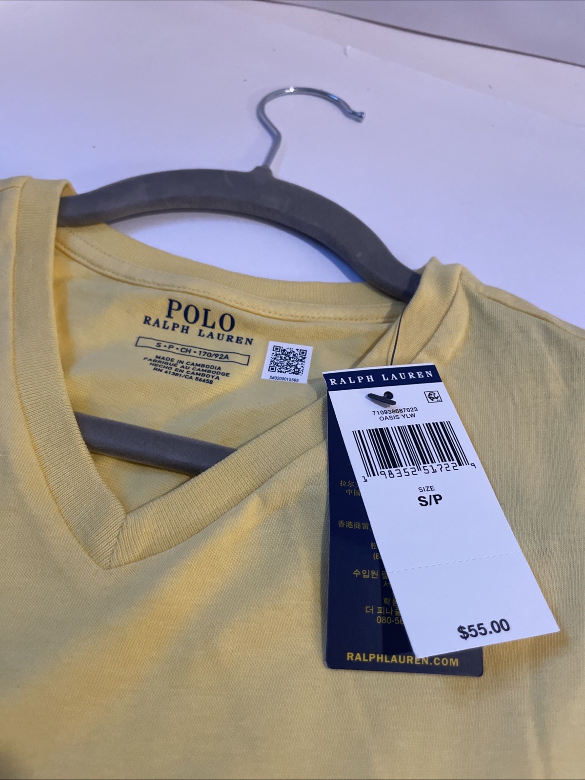 Polo Ralph Lauren V-neck cotton men’s t-shirt oasis yellow NWT Small MSRP $55 gallery