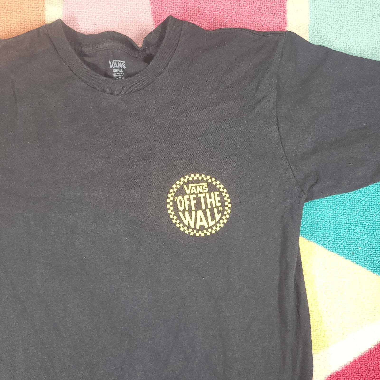 Vans OFF THE WALL Graphic T-Shirt Size Small Black w/Yellow Logo Double-Sided gallery