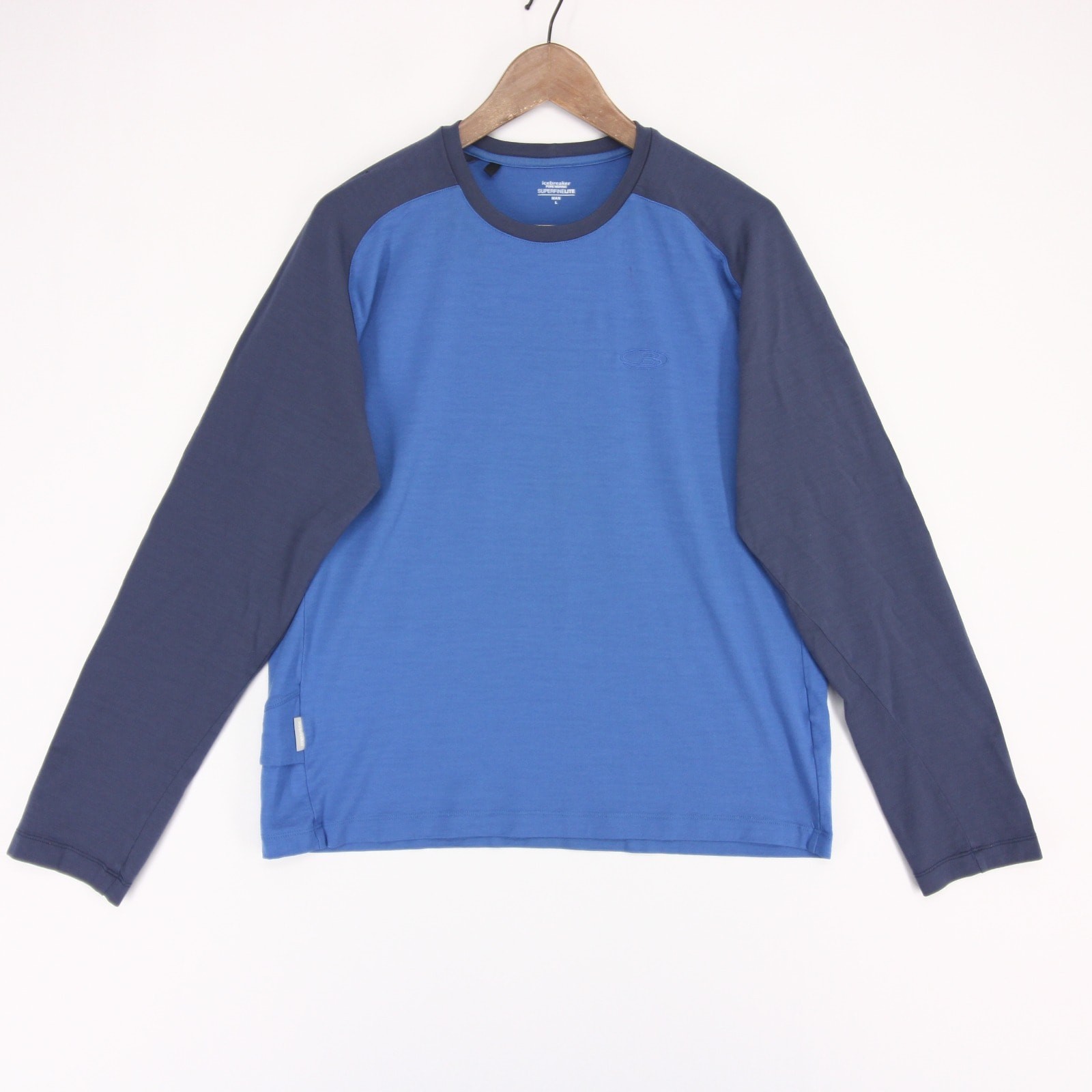 Icebreaker Superfinelite Shirt Mens L Blue Colorblock Raglan Long Sleeve Merino gallery