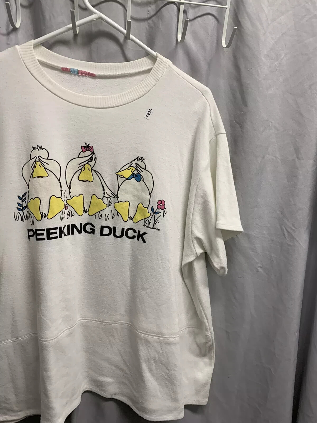 Vintage Peeking Ducks Shirt Adult Large White Short Sleeve Alabuy 1986 Mens gallery