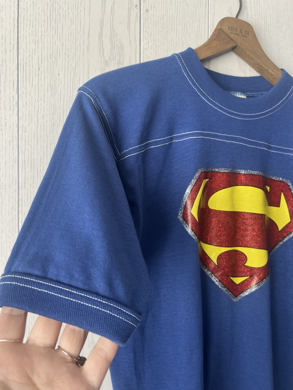 True Vintage 70s Superman Sport-T by Stedman Ringer Tee DC Comics Glitter Logo S gallery