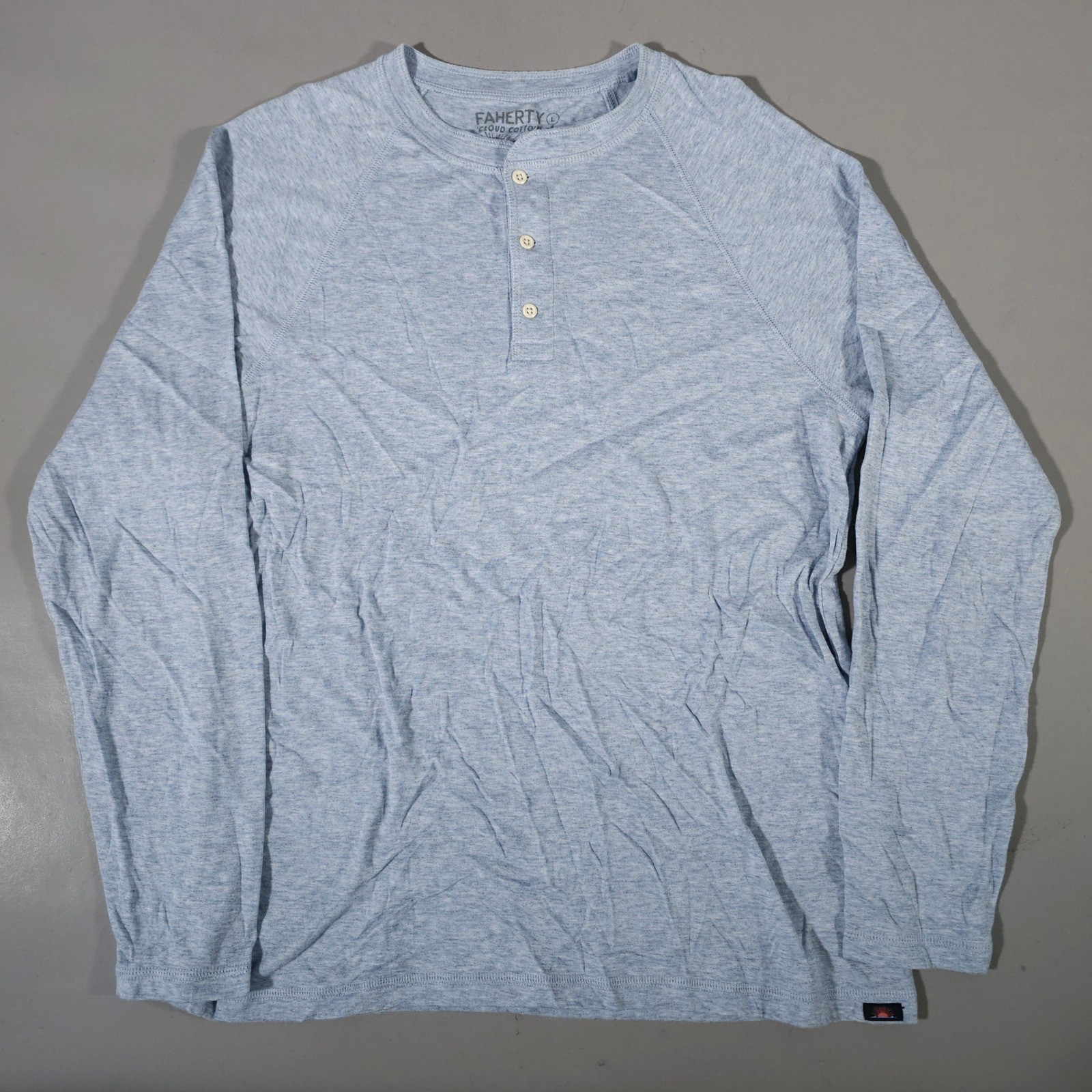Faherty Henley Mens Large Blue Cloud Cotton Pima Modal Long Sleeve Raglan Shirt