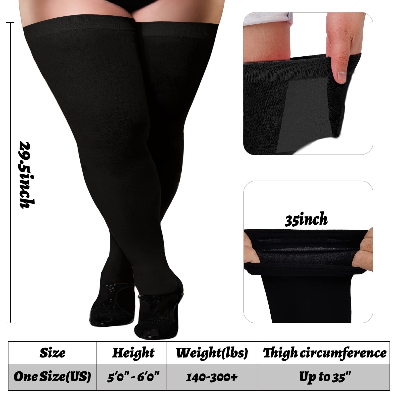 Plus Size Thigh High Stockings for Thick Thighs- Extra Long Womens Opaque Ove... gallery