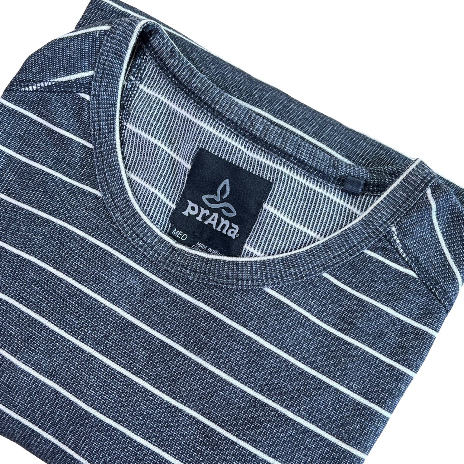 prAna Mens Medium Long Sleeve Striped Crew Neck Shirt Gray M2KELL112