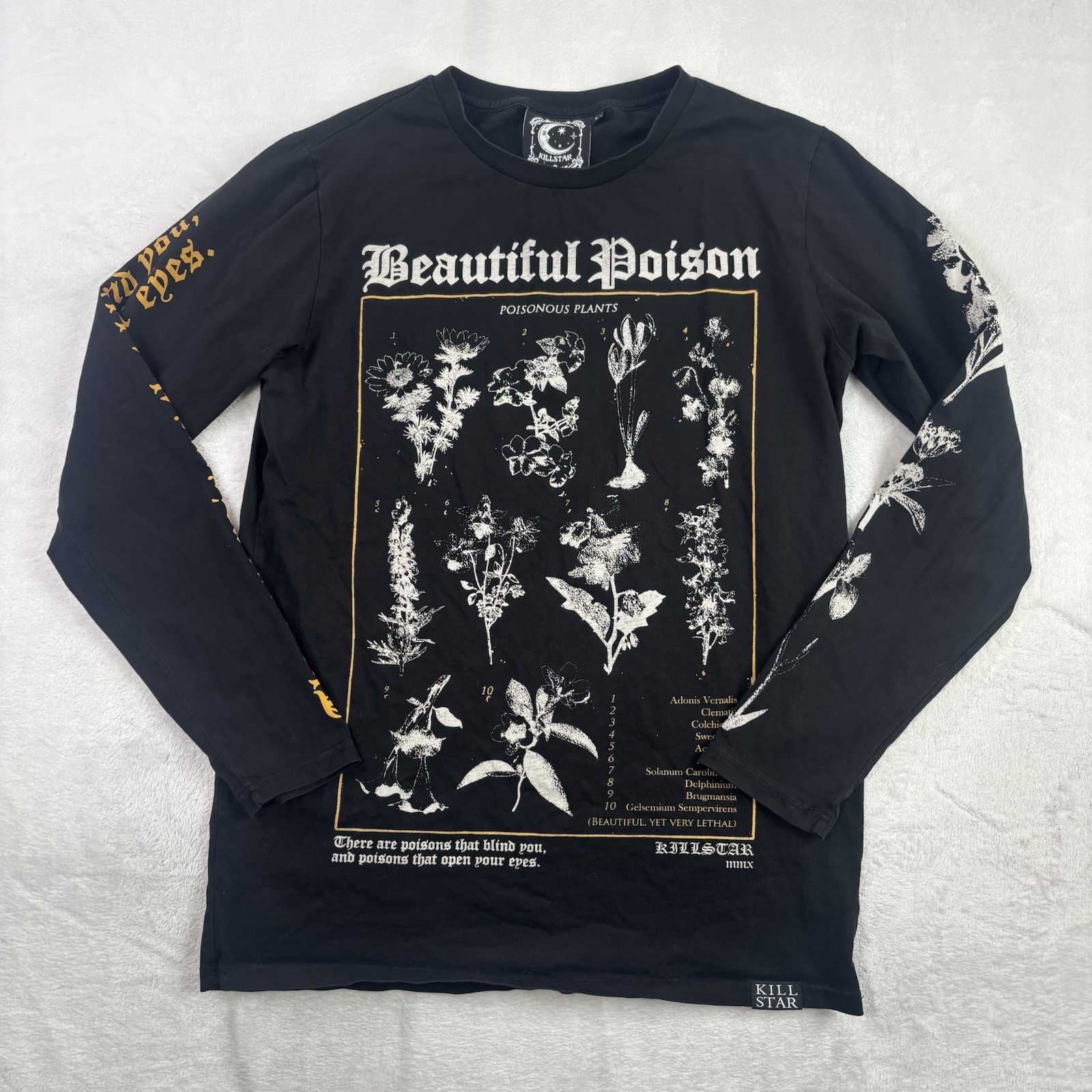 Killstar Beautiful Poison Poisonous Plants Black Long Sleeve Graphic Shirt Men M
