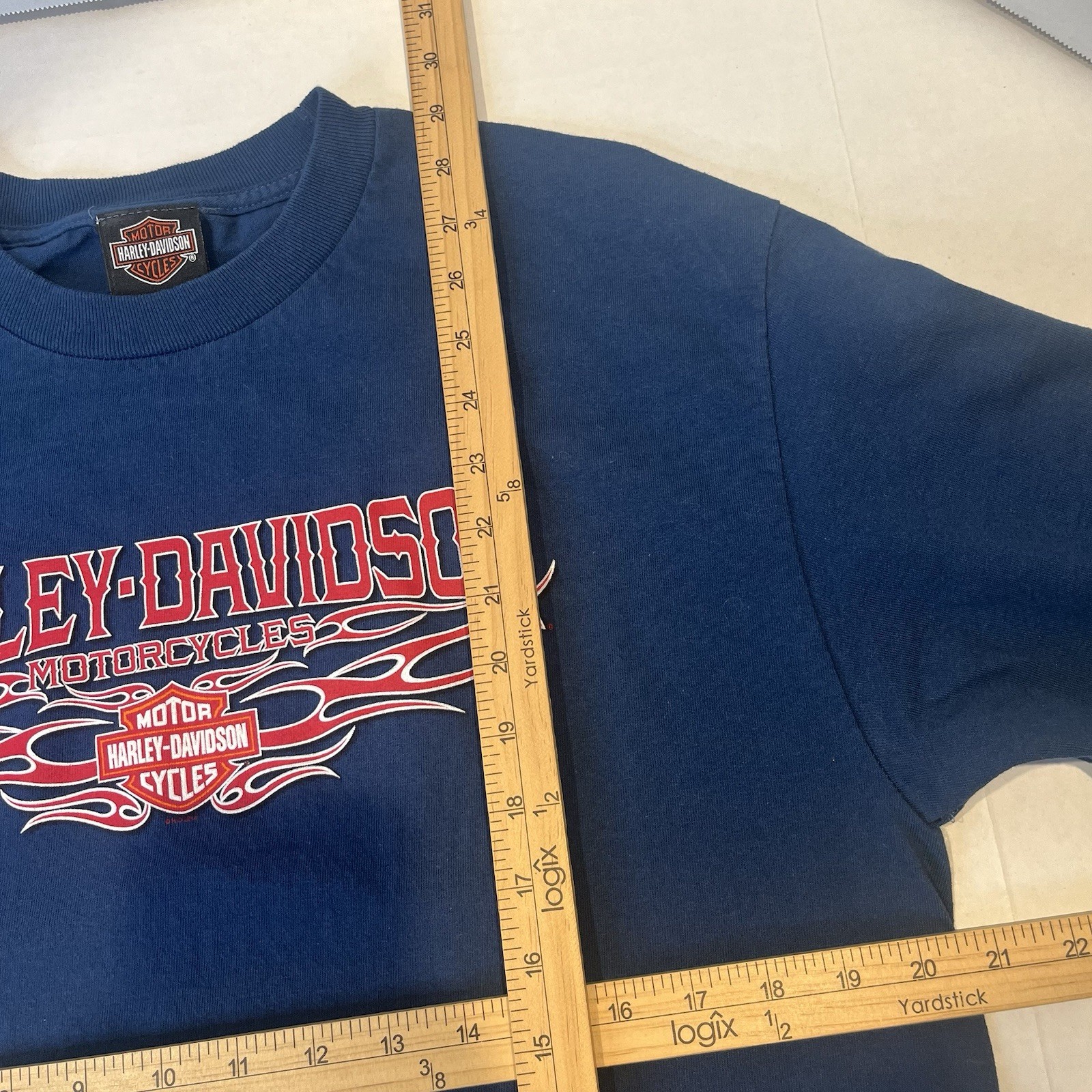 Harley Davidson Large Blue Long Sleeve Graphic T Shirt Kansas City Flames Clean gallery