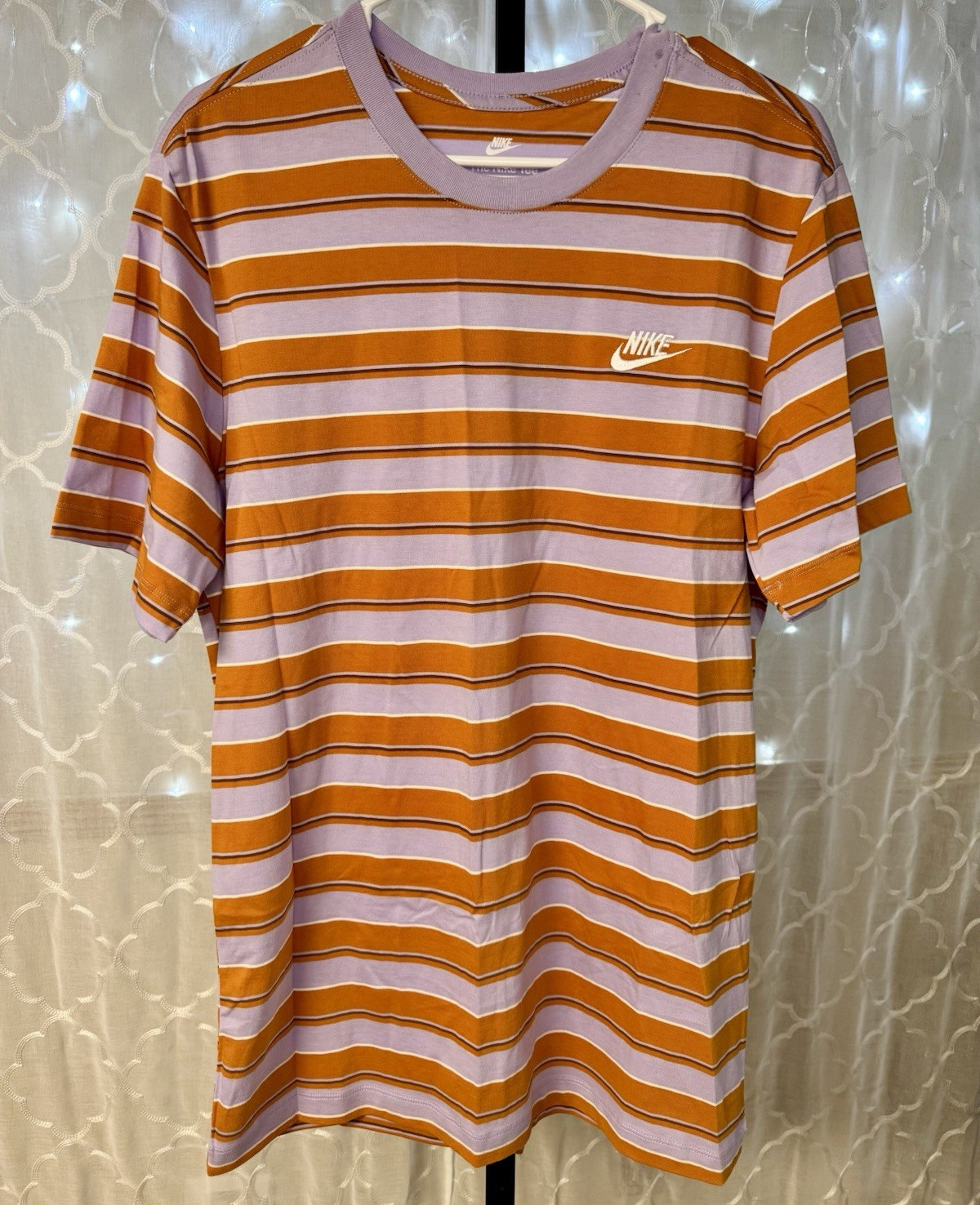 Nike The Nike Tee Jersey Cotton Striped Crew Neck T-Shirt Men M Purple/Orange gallery