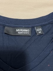 Murano Liquid Luxury Navy Blue Polka Dot Men’s V-Neck Short Sleeve T-Shirt M