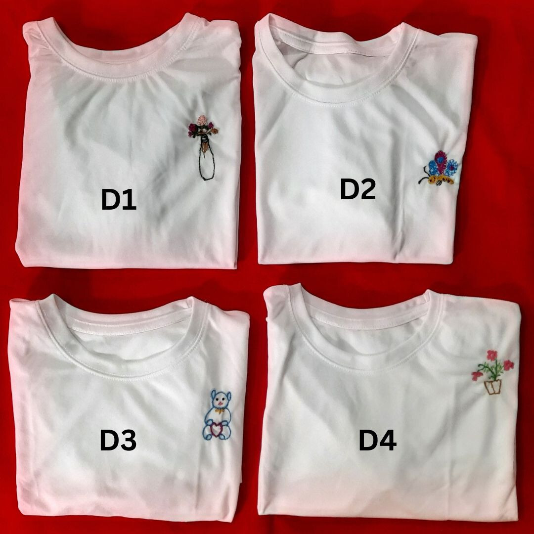 Hand Embroidered T-Shirt with Floral Vase Design - Unisex, Casual Wear Free Ship gallery