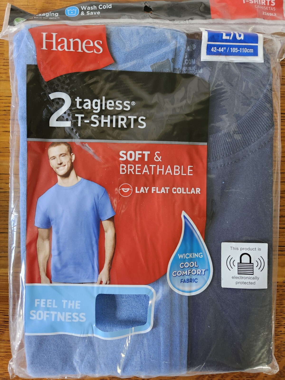NEW Hanes Men’s Tagless T-shirts Wicking Soft Breathable 2 Pack Size L(42-44″)