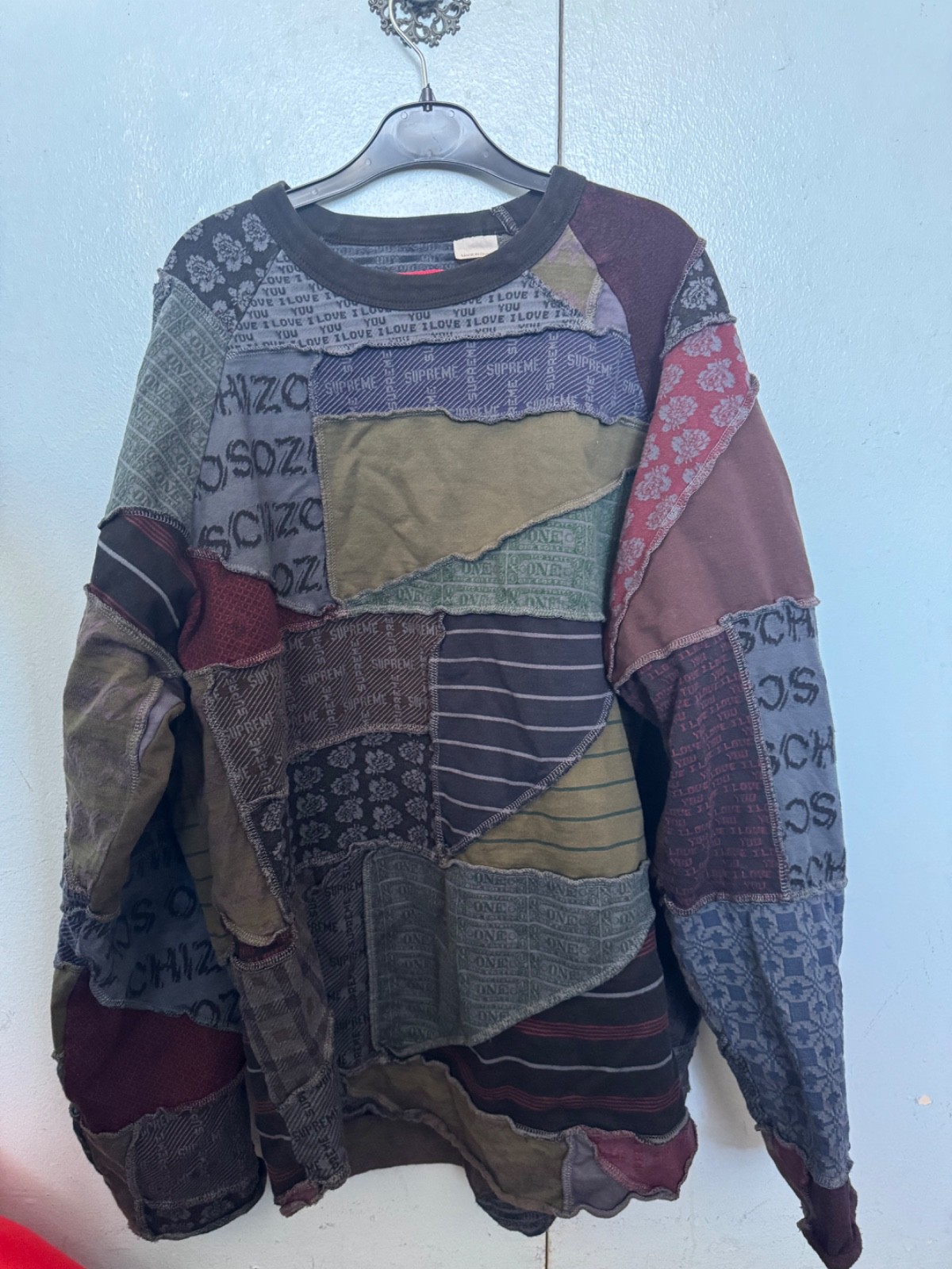 Supreme Schizo Jacquard Patchwork L/S Shirt Sweater M Box Logo Tee SS23 In hand gallery