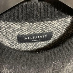 ALLSAINTS Argyle Wool Blend Crew Jumper Black Gray XS Relaxed Fit Used