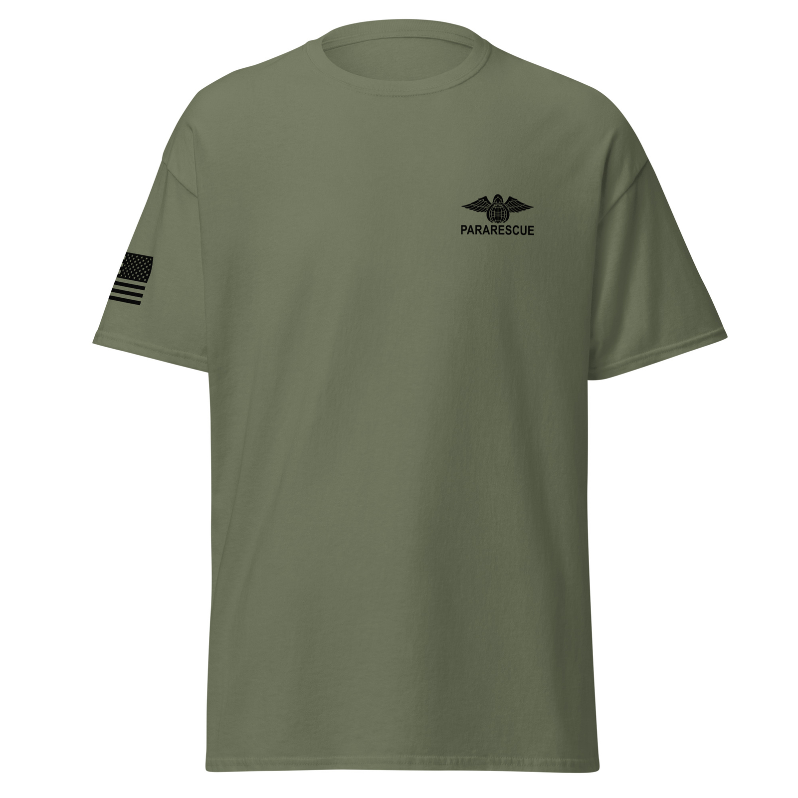 Pararescue Combat Rescue Cassic Tee Two SIded Print with USA Flag on Sleeve gallery