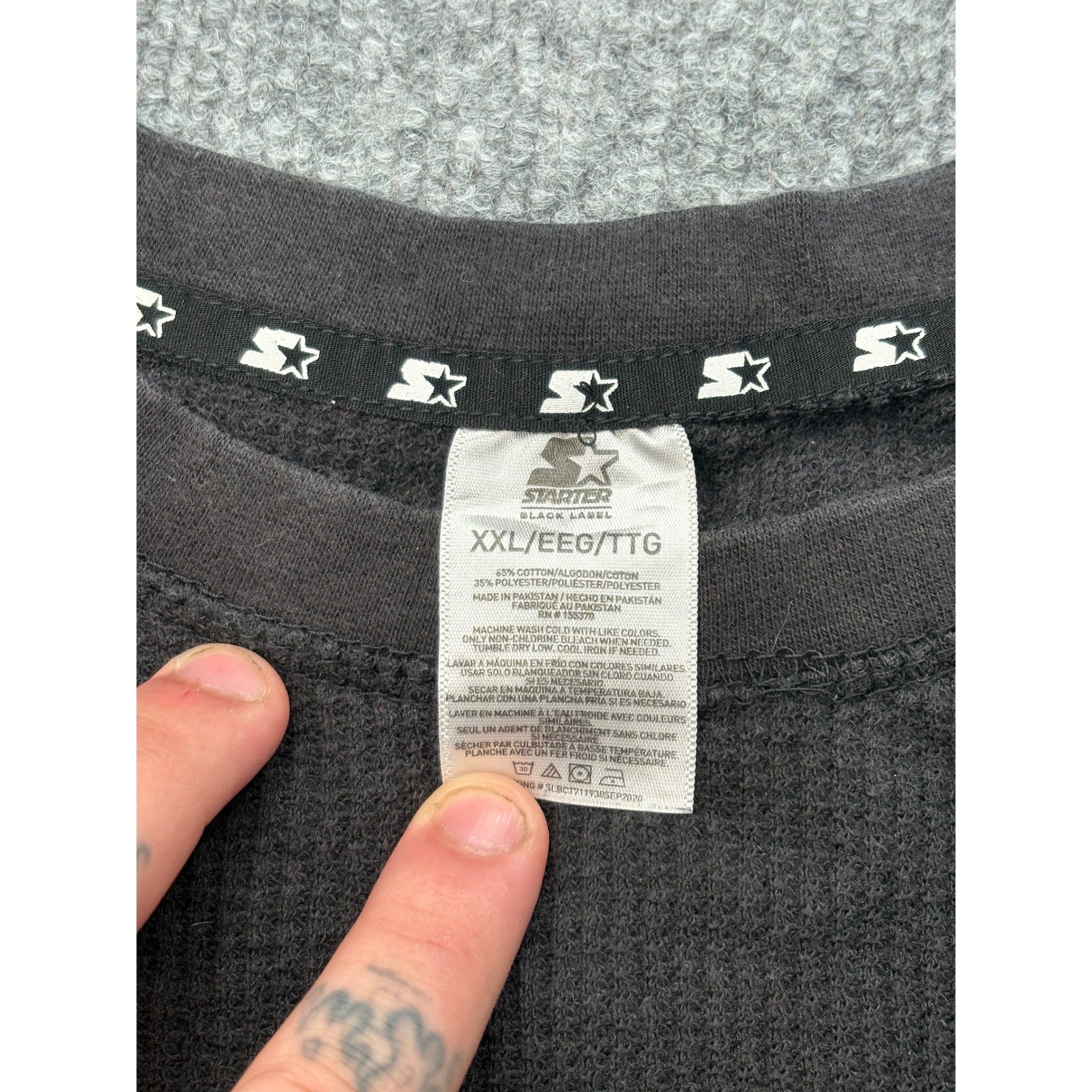 Starter Black Label Mens XXL Black Waffle Knit Thermal Long Sleeve Shirt gallery