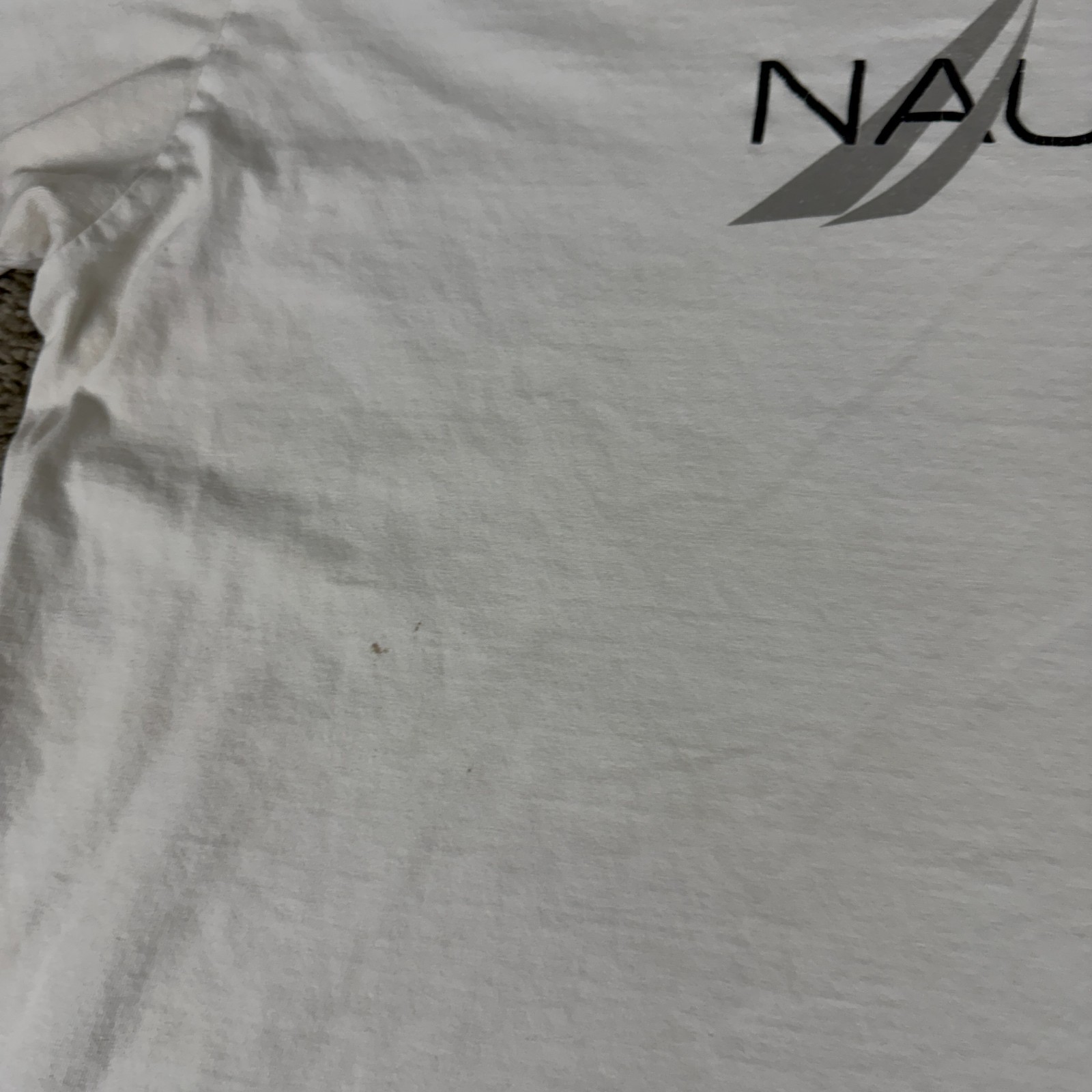 Nautica Shirt Mens Large White Blue Spell Out Logo Short Sleeve Cotton READ gallery