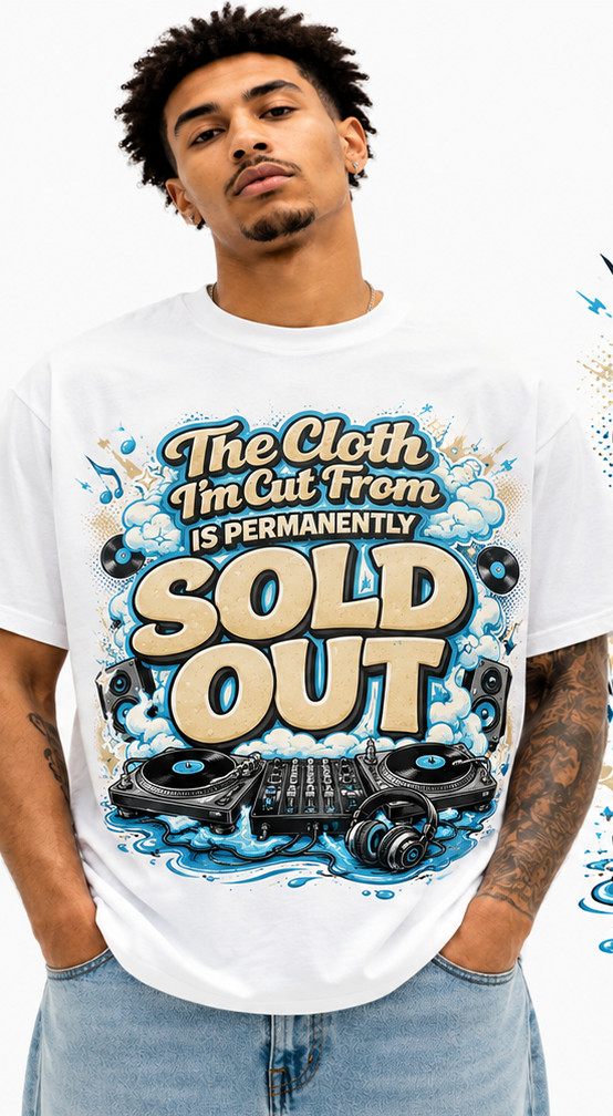 DJ Music T The Cloth I'm Cut From Sold Out Tee White Shirt Streetwear Graphic gallery