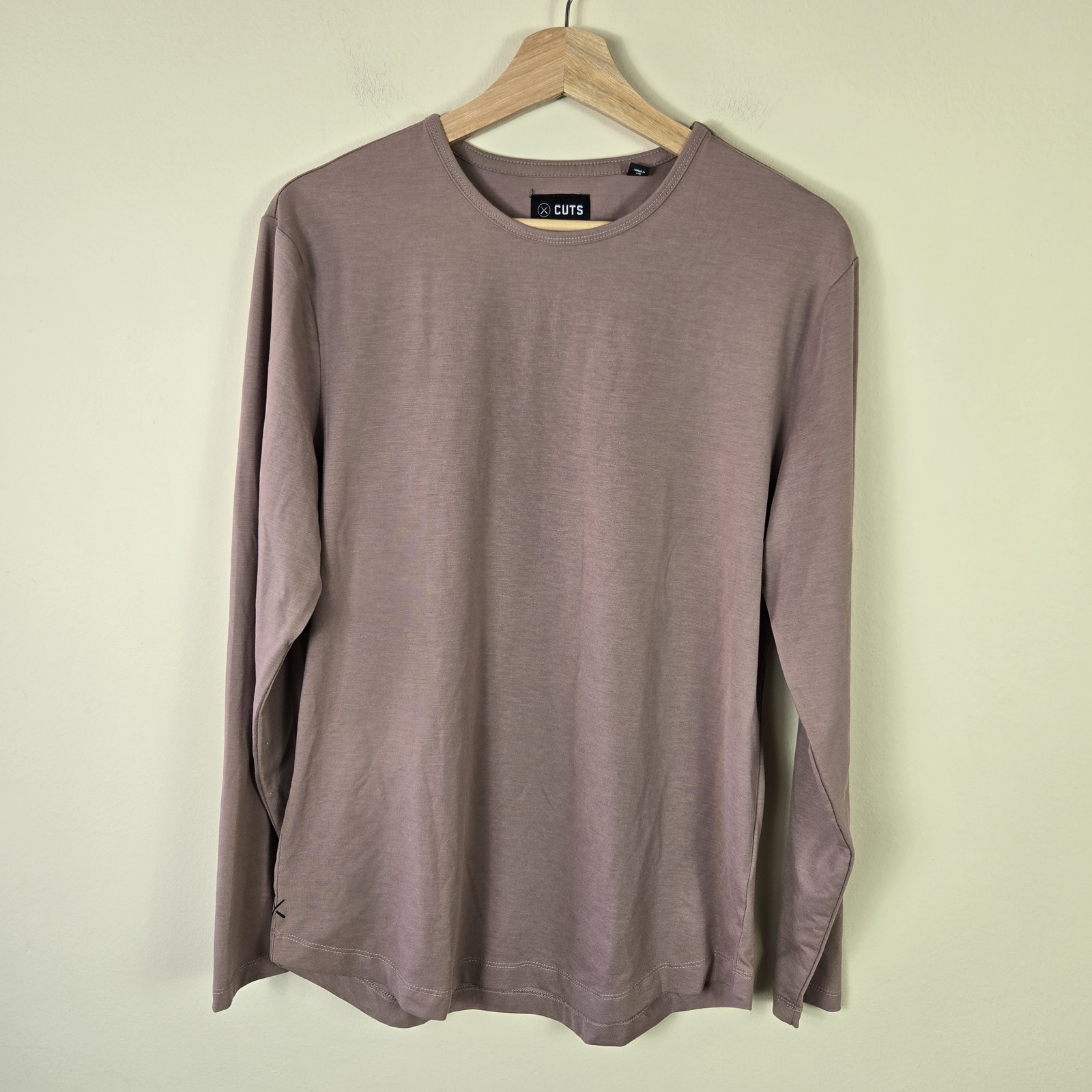 Cuts Shirt Mens Medium Mauve Brown Long Sleeve Curve Hem Pyca Pro Stretch Modern