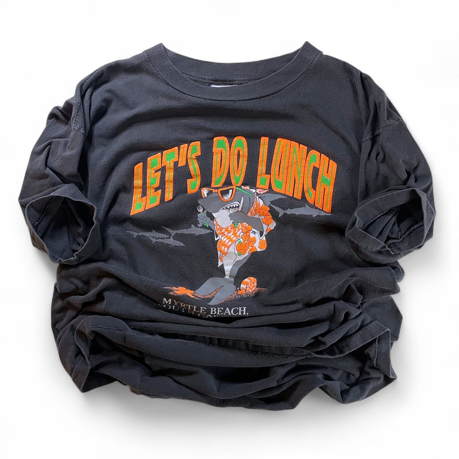 Vtg 80s Shark Lets Do Lunch Myrtle Beach Tee Neon Funny Sunglasses Single Stitch gallery