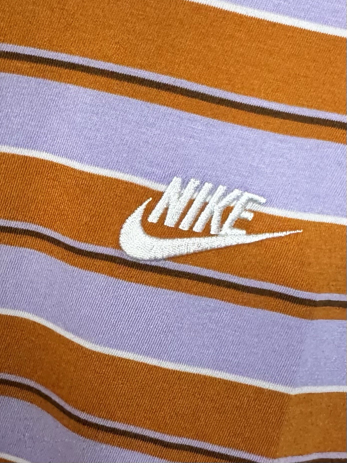 Nike The Nike Tee Jersey Cotton Striped Crew Neck T-Shirt Men M Purple/Orange gallery