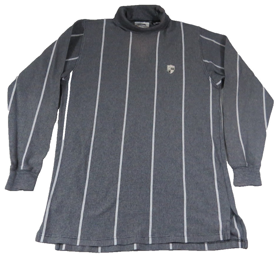 Slazenger Vintage 90s Mock Neck Shirt Men Large Gray White Pinstripe Long Sleeve gallery