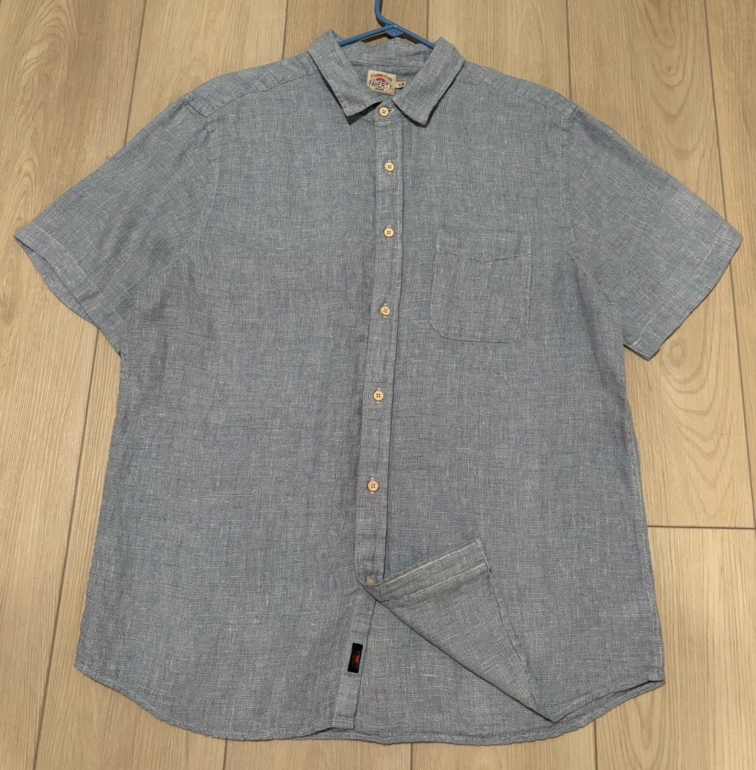Faherty Brand Short-Sleeve Blue Linen Shirt Men's XL H14 gallery