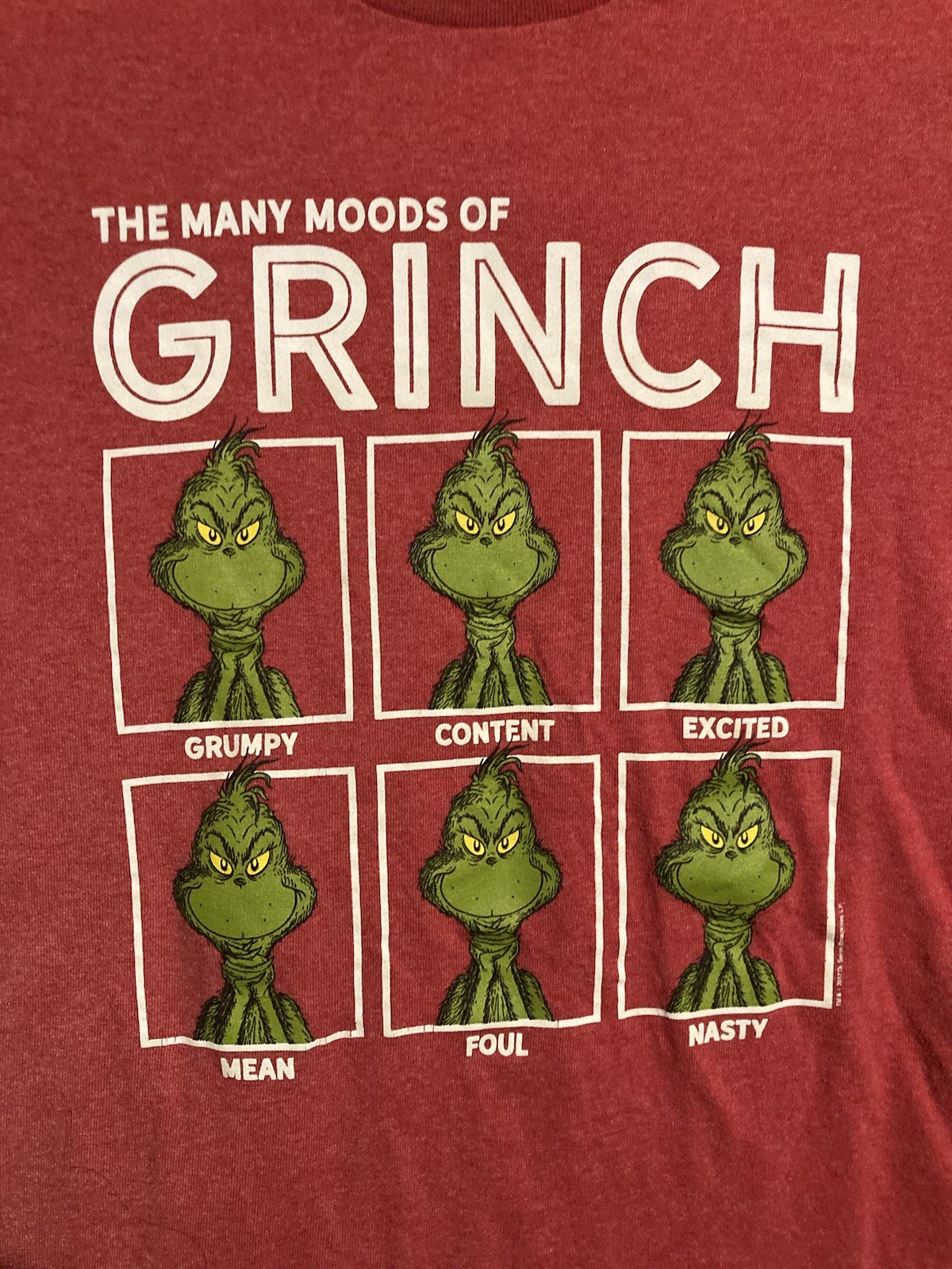 The Many Moods of Grinch Shirt Medium Red Dr. Seuss Christmas Graphic Tee 2017 gallery