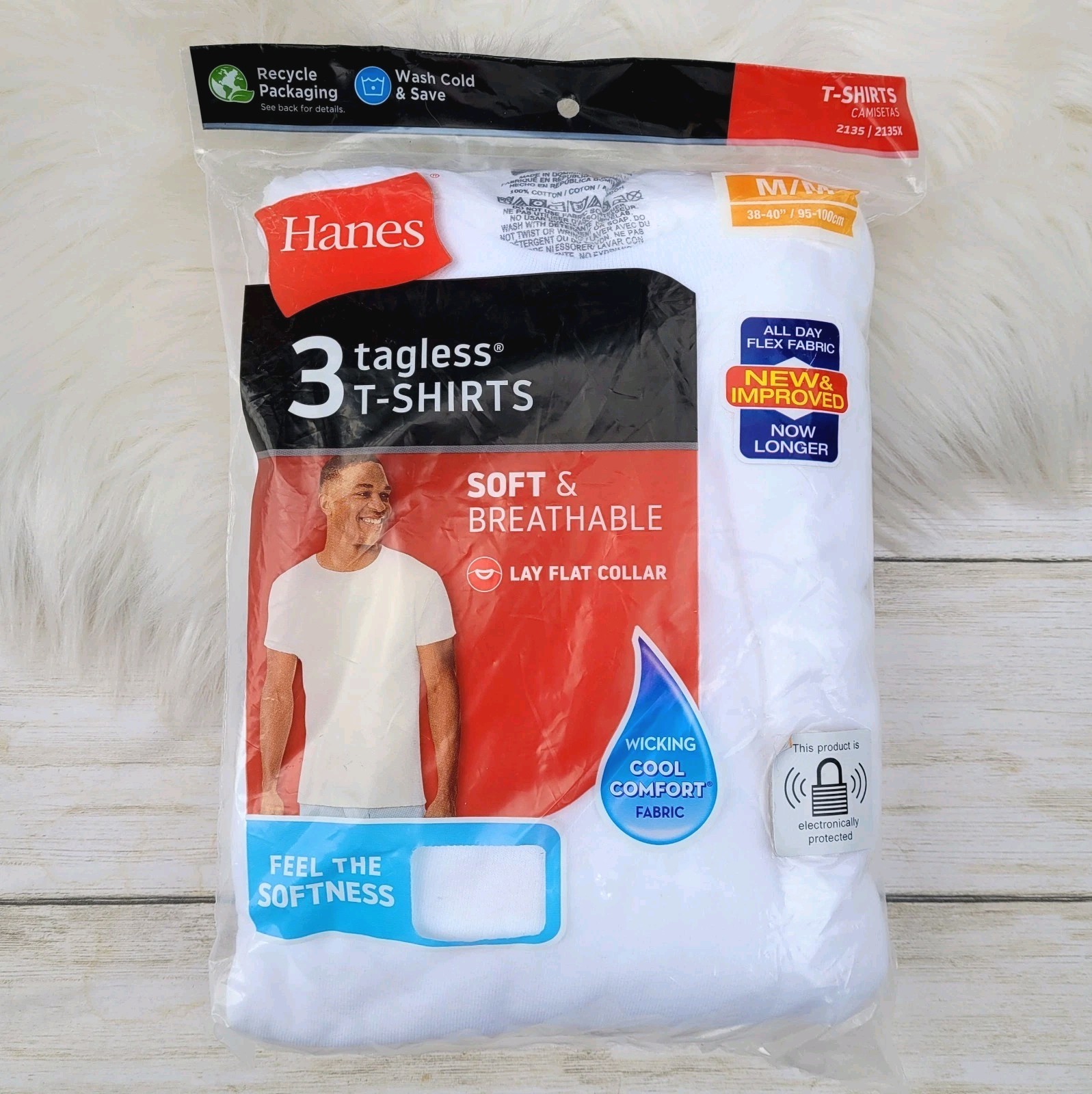 Hanes Tagless Men's 3 Pk White T-shirt Undershirt Size M 38-40" Crew Cut Neck gallery