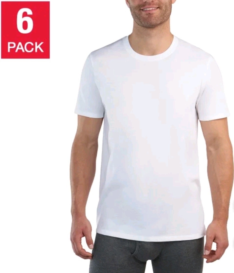 NEW! 2 pack Kirkland T Shirts men's white Crew Neck 100% Cotton Tees XL X-Large gallery