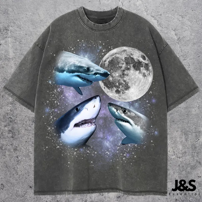 Three Sharks Vintage Graphic Comfort Tee Shirt Men Women Ocean Animal Gift