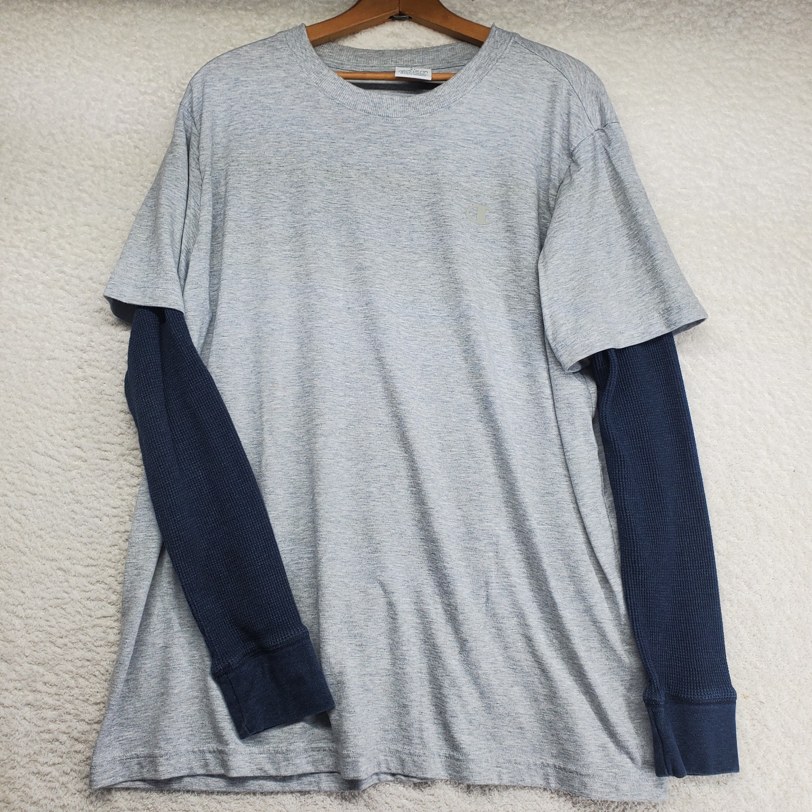 Men's Twofer T-Shirt XL Gray Navy Waffle Knit Y2K Skater Grunge Streetwear gallery