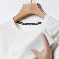 New Men Summer Waffle Round Neck Short Sleeve T-Shirt Breathable Stylish Gift