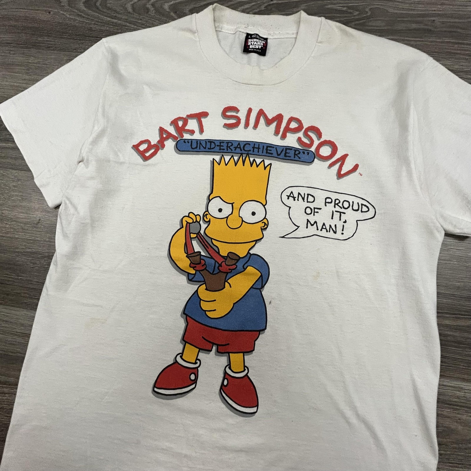 Vintage Bart Simpson Shirt Mens Large White Underachiever Graphic Tee 90s USA gallery