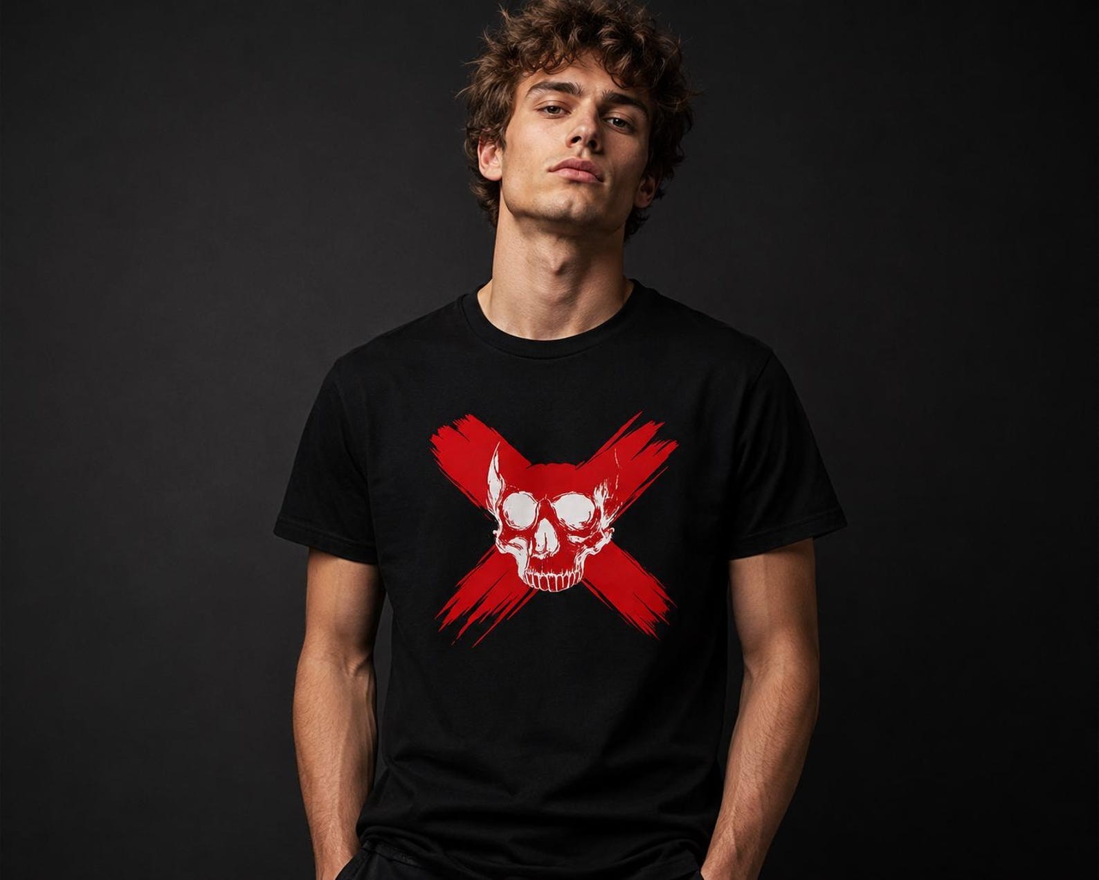 Red Skull X Graphic T Shirt Dark Gothic Punk Biker Streetwear Tee gallery