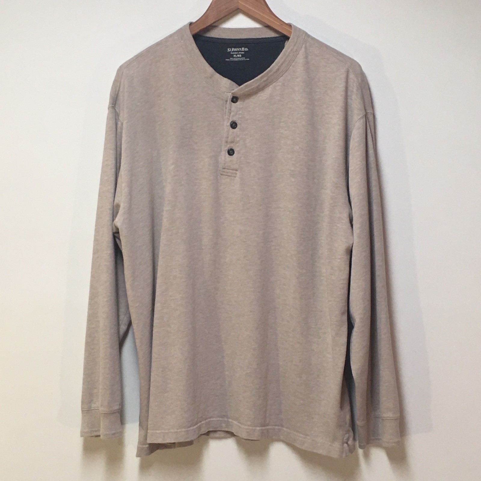 St. John's Bay Men XL Long Sleeve Henley Beige Heather Preppy Sueded Jersey Knit gallery