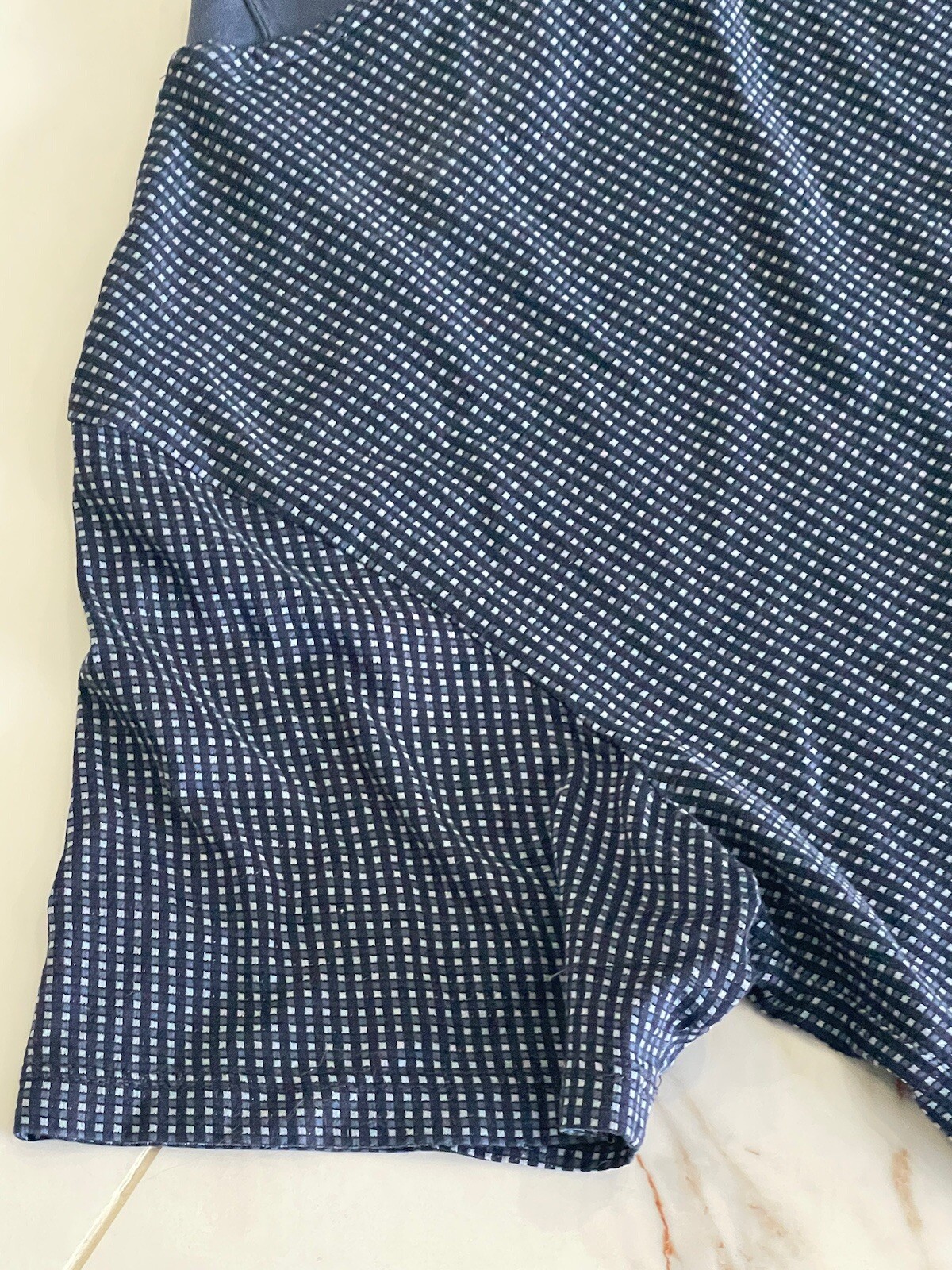 Theory Shirt Men's Medium Textured Blue Microcheck Cotton Short Sleeve Slim Fit gallery