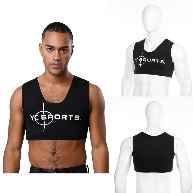 Mens Football Gym Vest Brace Chest Support Crew Neck Compression Crop Tank Tops