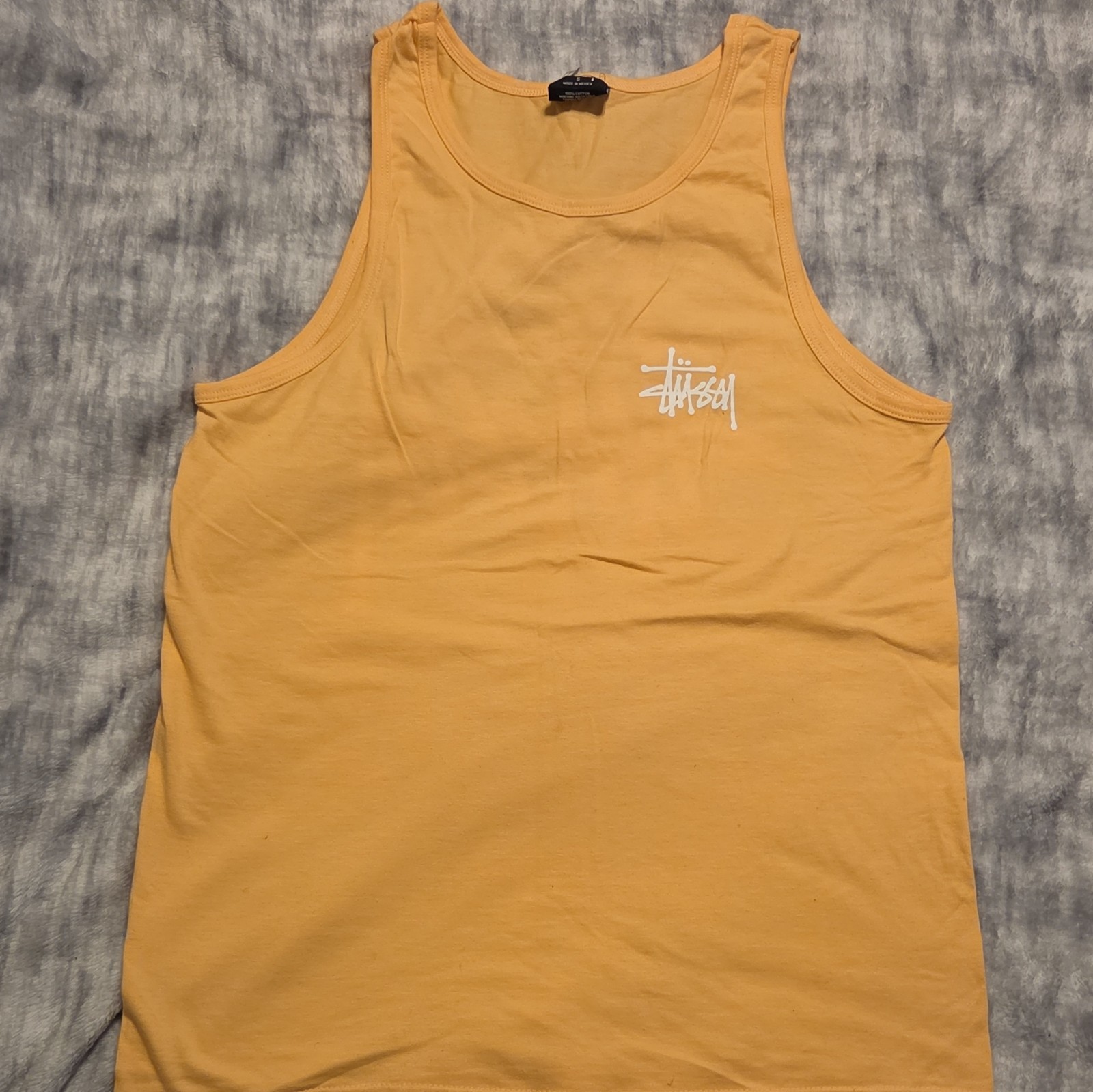Stussy Men’s Yellow Logo Tank Top Size S Cotton Scoop Neck Sleeveless gallery