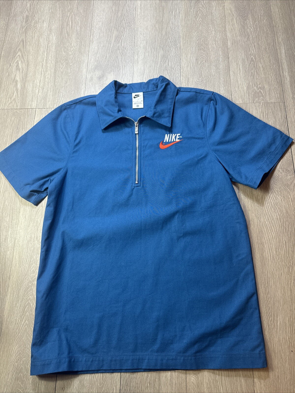 Nike Shirt Mens Small Blue Oversized Work Shirt Overshirt Canvas 1/4 Zip gallery