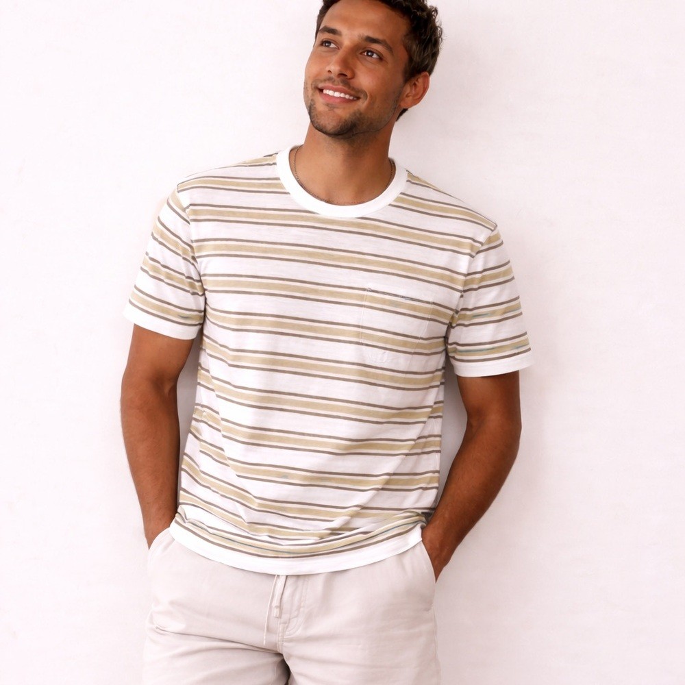 NWOT Common People Clothing Striped Taupe Soft Touch Cotton T shirt Men’s XL gallery