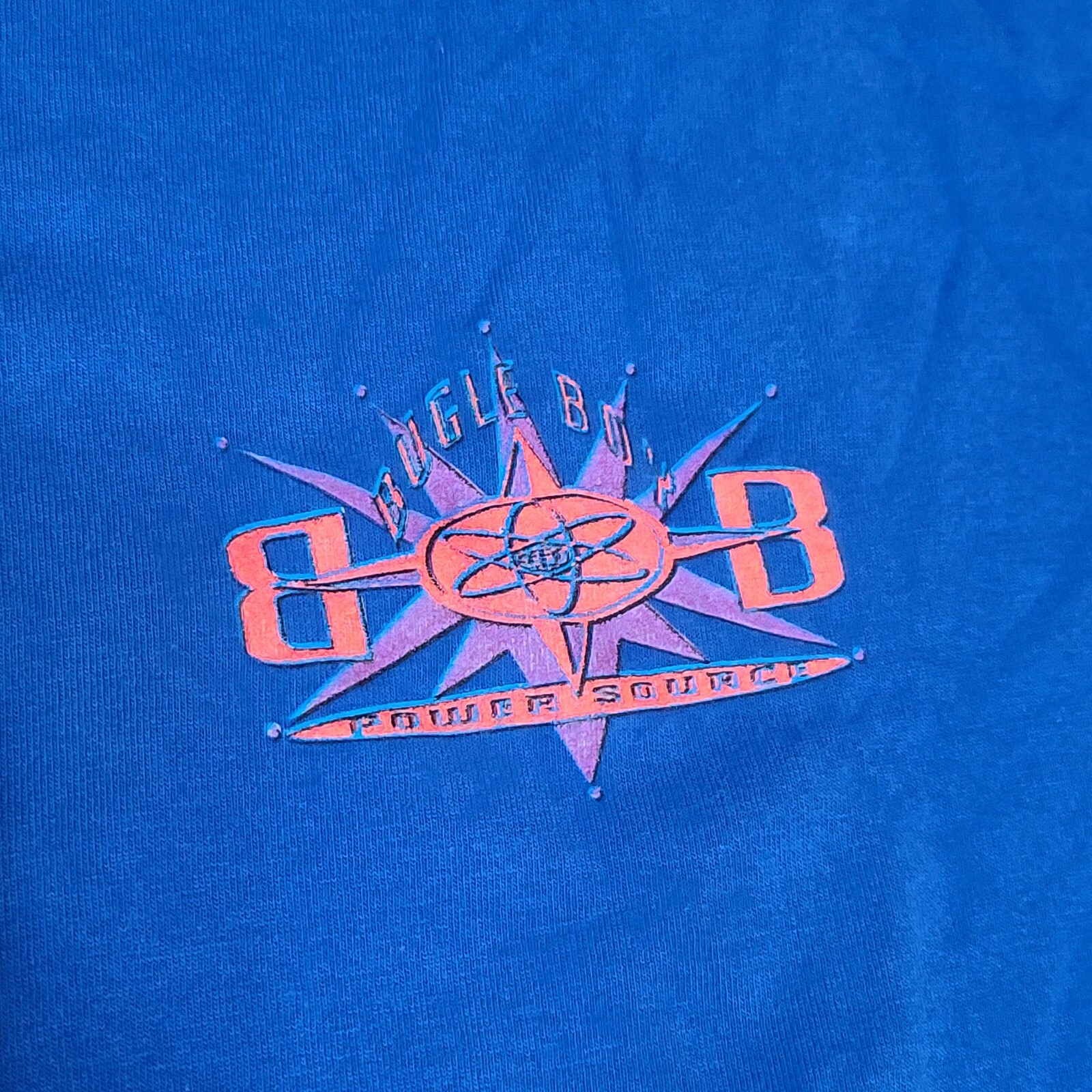 Vintage 90S Bugle Boy Power Source Atomic Graphic T-Shirt Men's XL Blue USA gallery