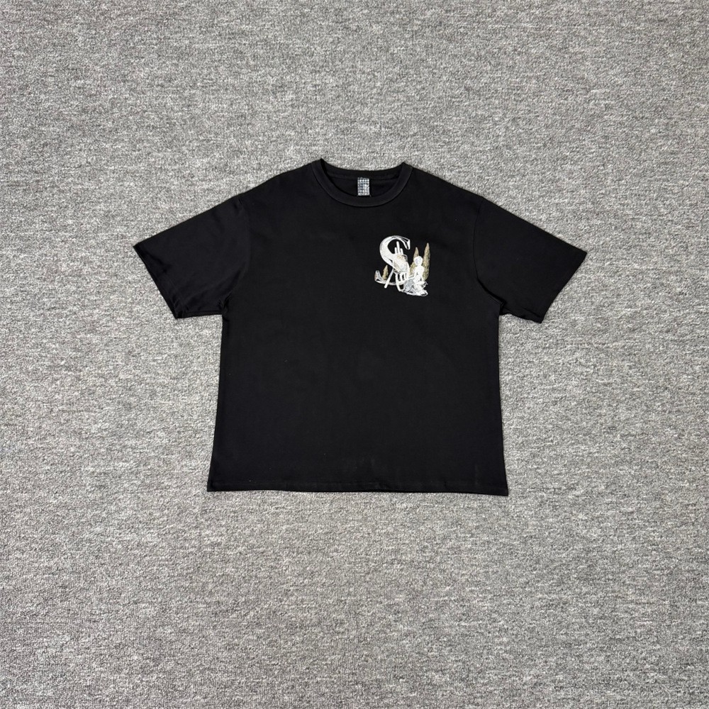 Derschutze Embroidered Logo High Street Casual Men’s Loose Round-neck T-shirt
